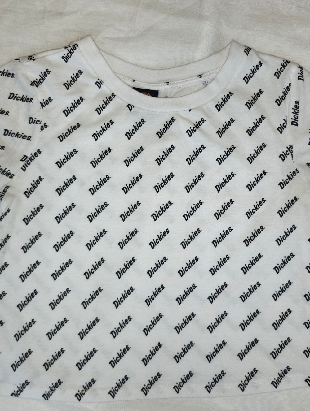 Dickies White Cropped Tee with Black Logo Repeat